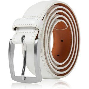 Genuine White Leather Dress Belt for Men Tan Mens Belt for Suits Jeans Uniform